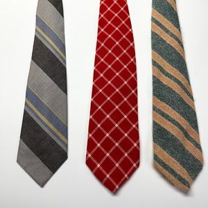 Vintage Wool Tie Red Plaid, Green Blue Gray Stripe, Lot of 3, Scotland Lambswool